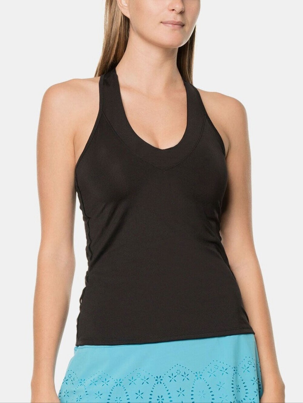 Lucky in Love Blsck V-Neck Tank Top with Built In Bra Size Medium
